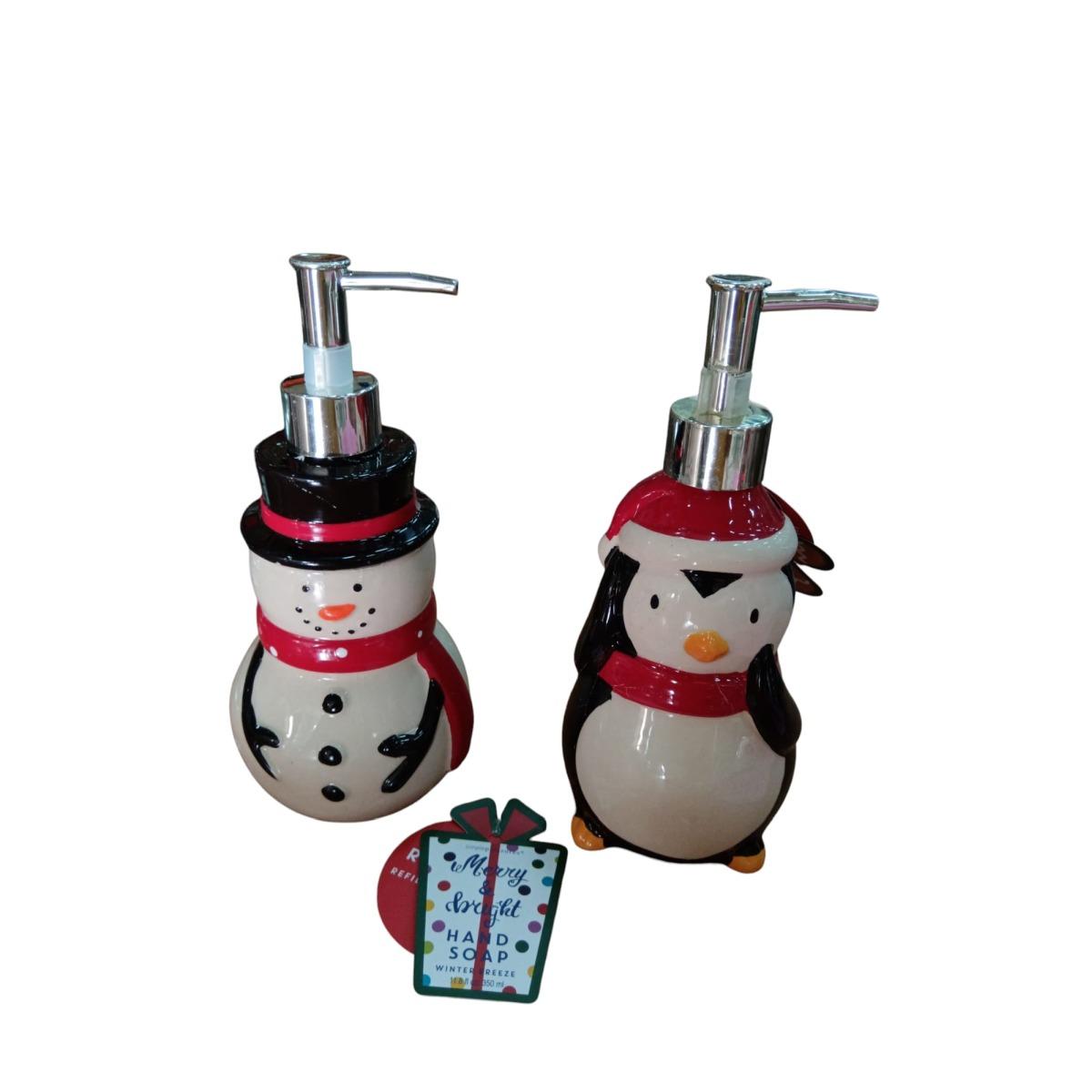 Refillable ceramic molded hand soap dispenser snowman tri-co