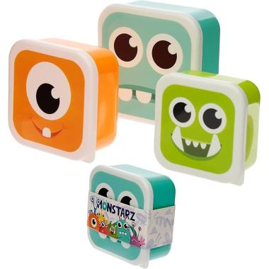 Set 3 contenitori per alimenti mostri