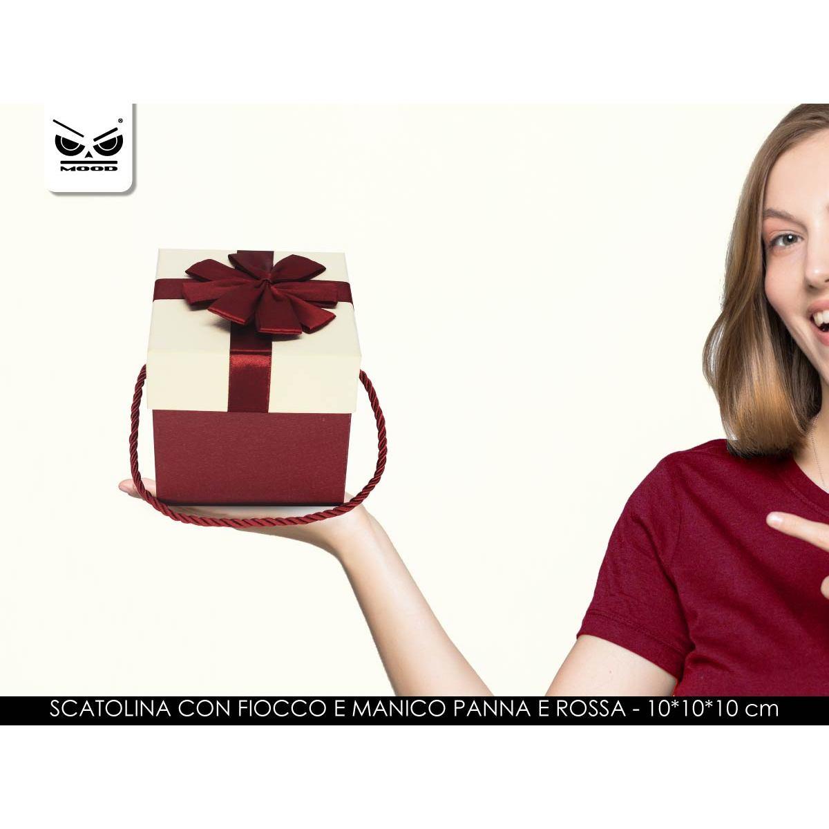 Scatola con fiocco e manico rosso e panna