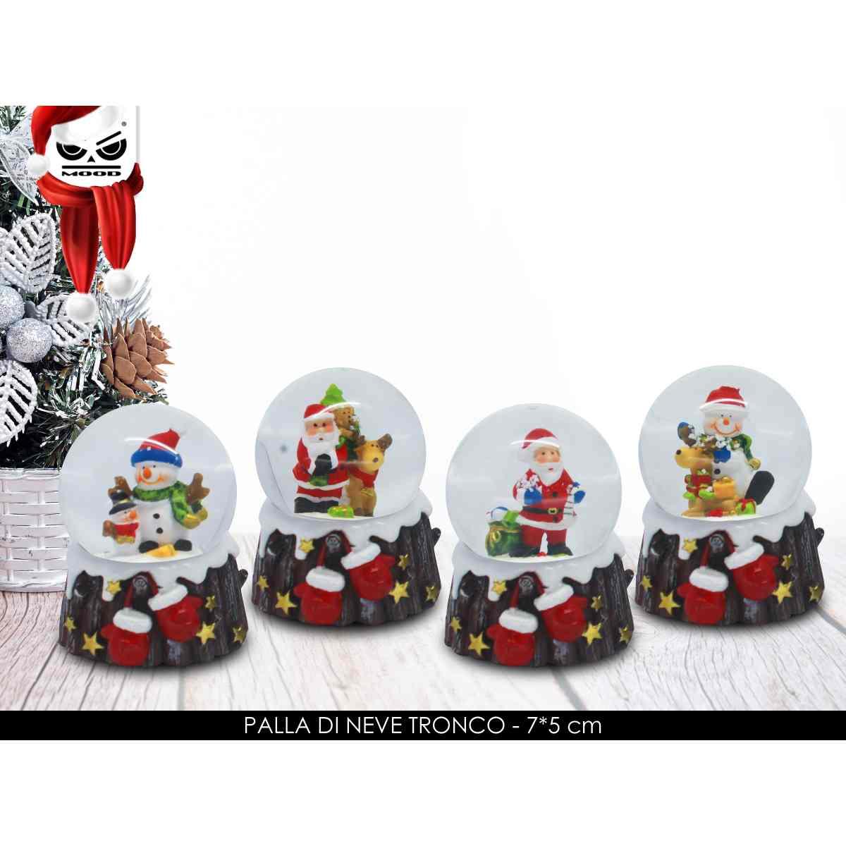 Palla di vetro babbo natale su tronco