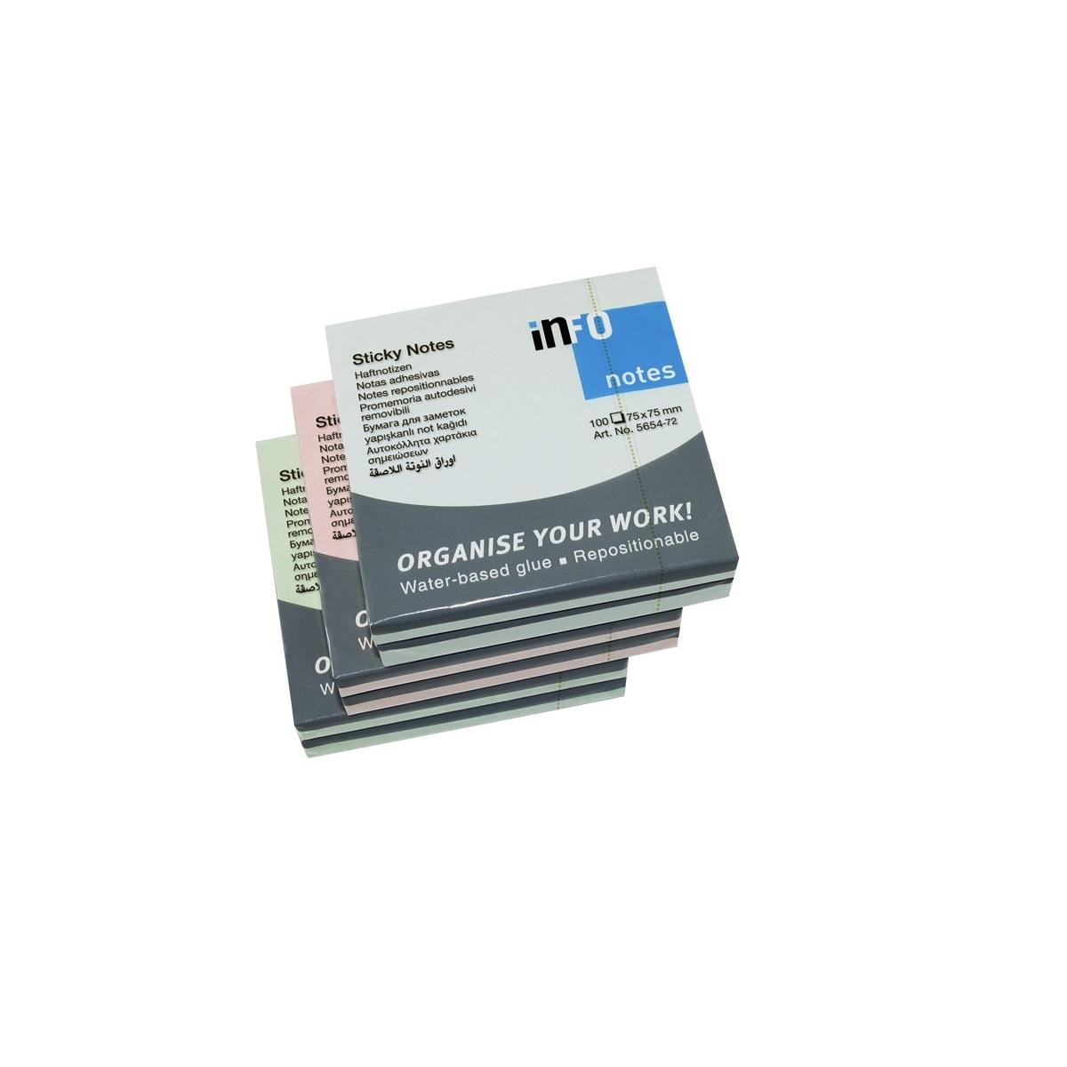 Stickynotes ass. pastel 75x75 6 pz