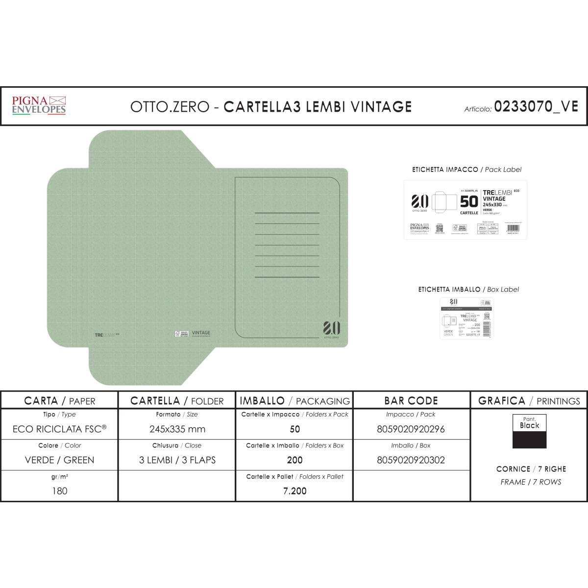 Cartella  c/lembi 25x35 vint. pz.50 gr.180 verde