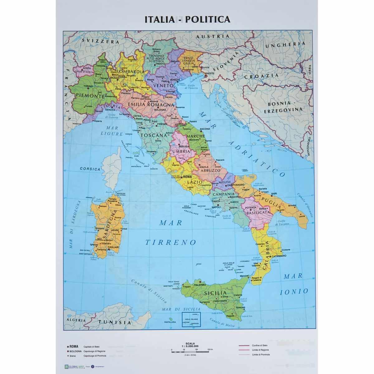 Carta geografica italia fis/pol 21x29.7  cf10