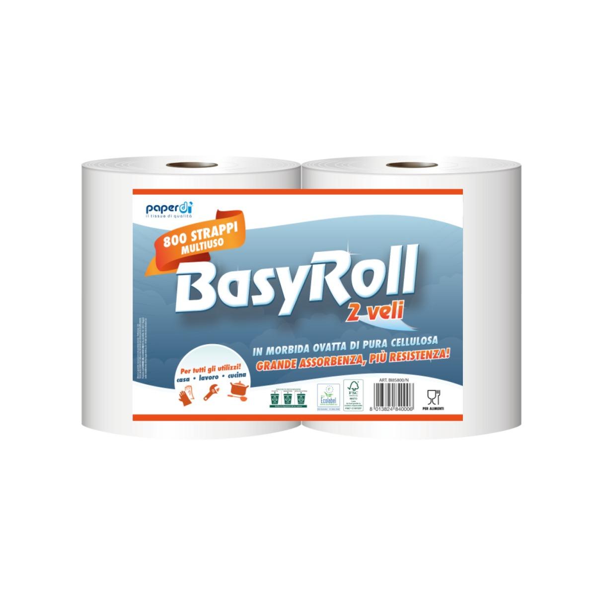 Coppia rotolone asciugatutto 800 strappi basyroll