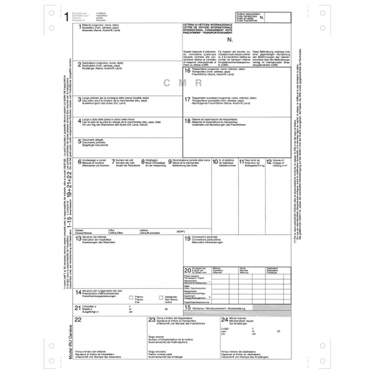 Lettera di vettura c.m.r. internazionale cf50