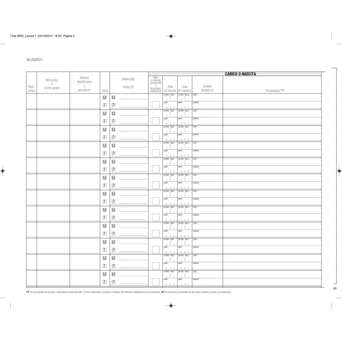 Registro carico/scarico equidi 23 pag num