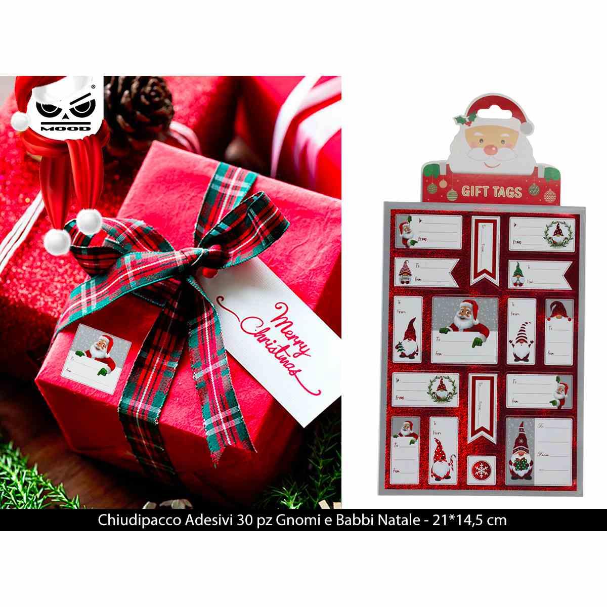 Chiudipacco adesivi  set 30 stickers gnomi e babbi natale
