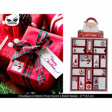 Chiudipacco adesivi  set 30 stickers gnomi e babbi natale