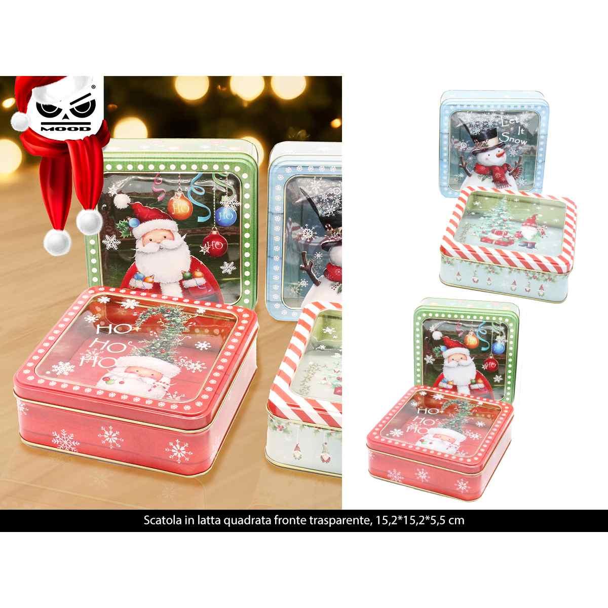 Scatola in latta quadrata fronte trasparente