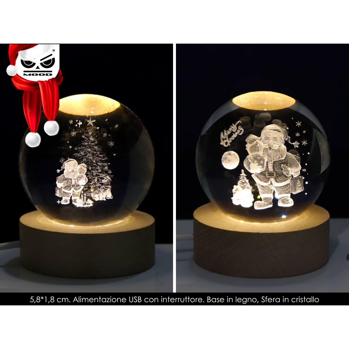 Lampada sfera con luce led babbo natale