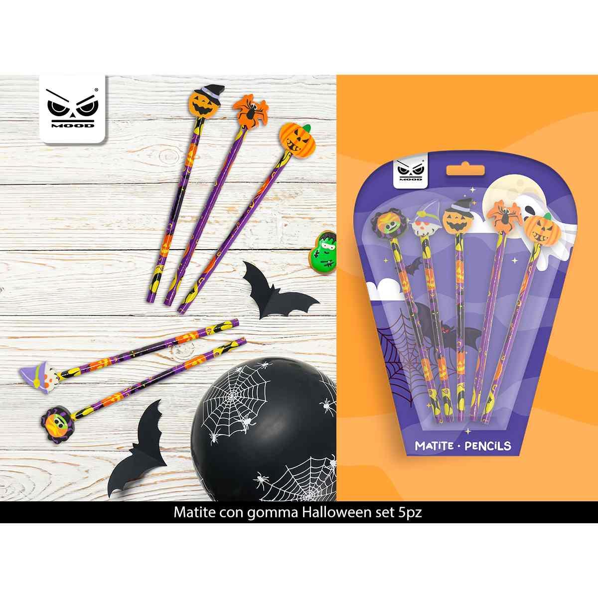Matite con gomma halloween set 5 pz
