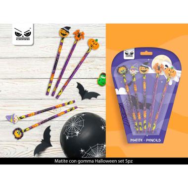 Matite con gomma halloween set 5 pz