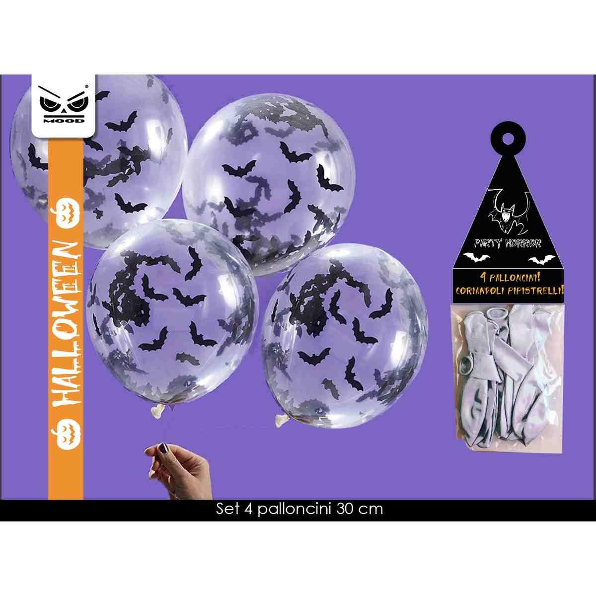 Palloncini con coriandoli pipistrelli set 4 pz