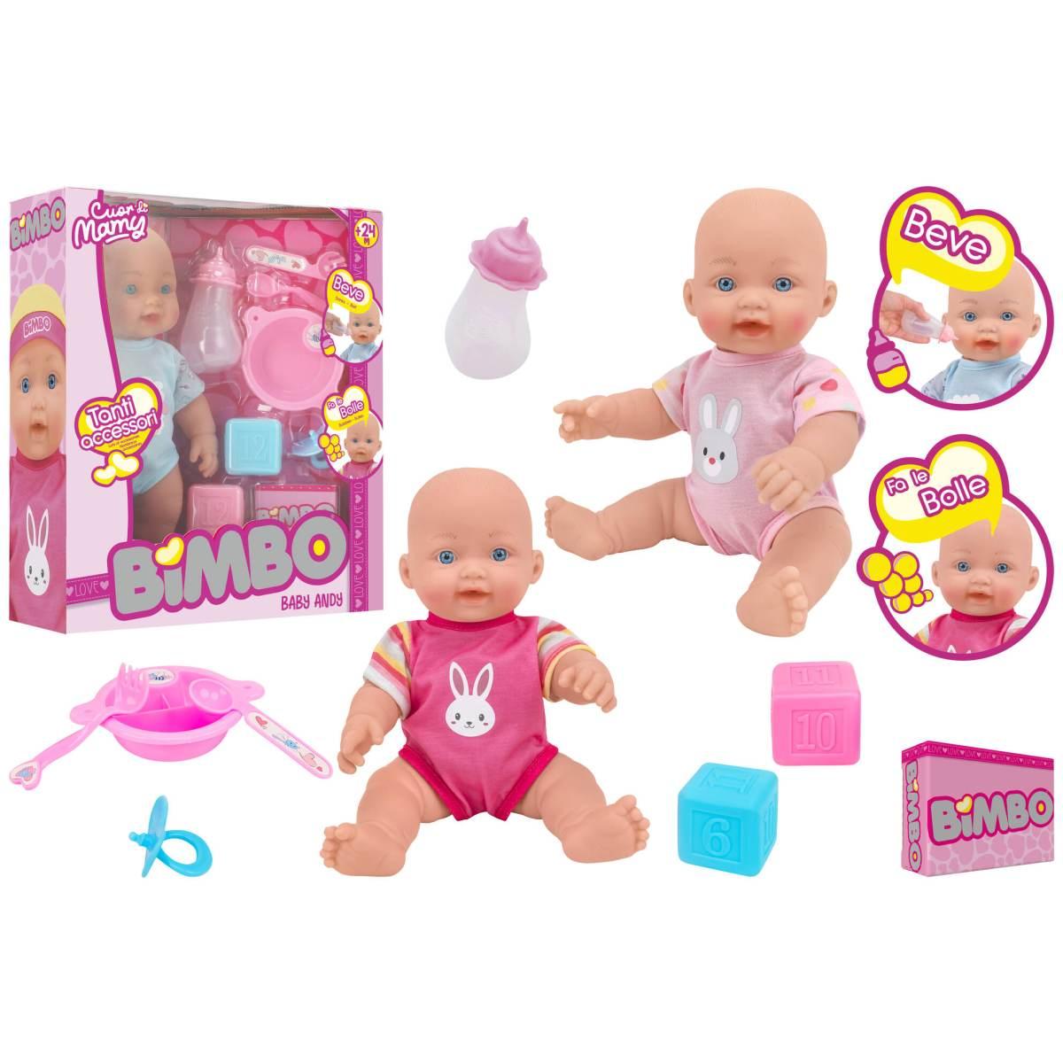 Bambolotto c/funzione bolle 30cm c/acces 3ass