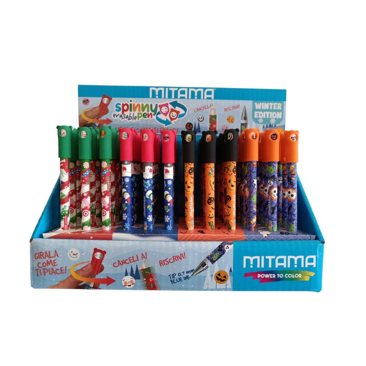 Kit con display 72 penne cancellabili spinny mitama winter edition