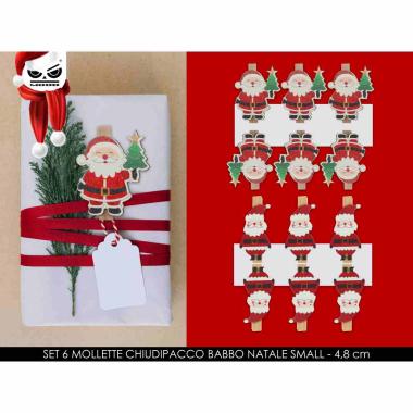 Mollette chiudipacco babbo natale small set 6pz