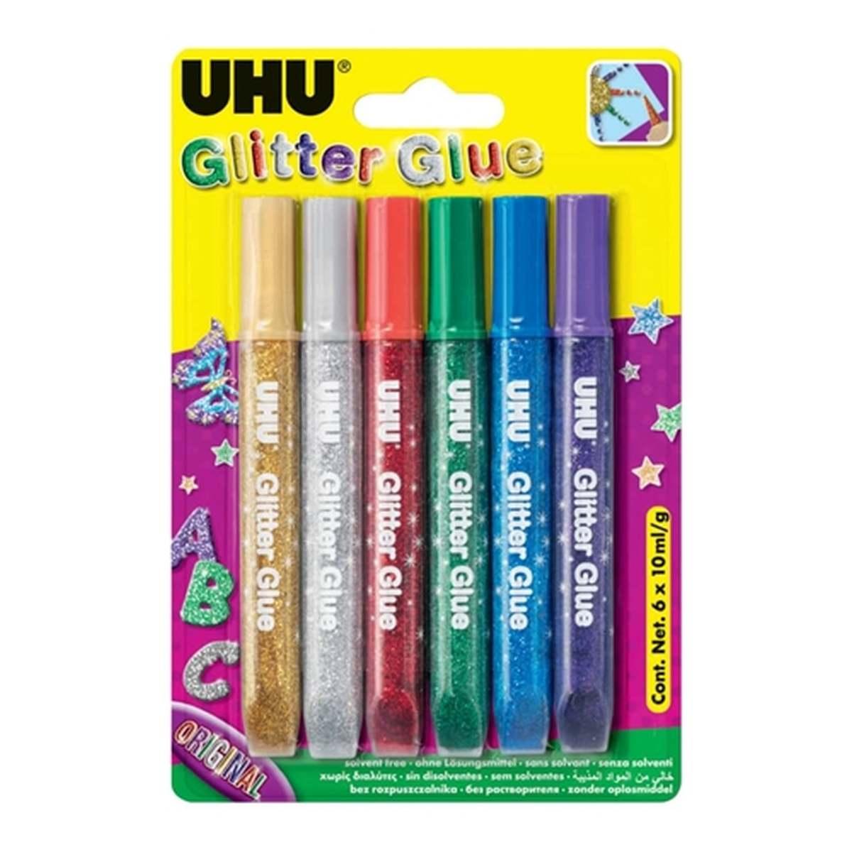 UHU GLITTER GLUE 6 x 10ML ASSORTITO