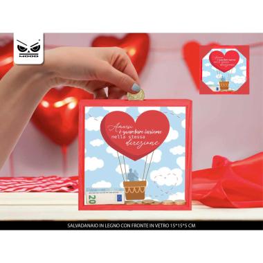 Salvadanaio legno amarsi e guardare insieme nella sessa direzione