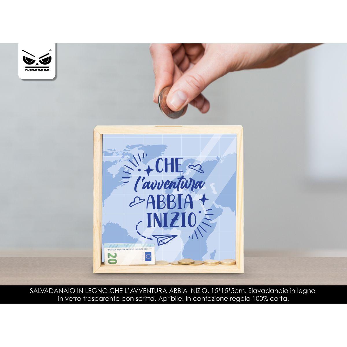 Salvadanaio in legno con frase