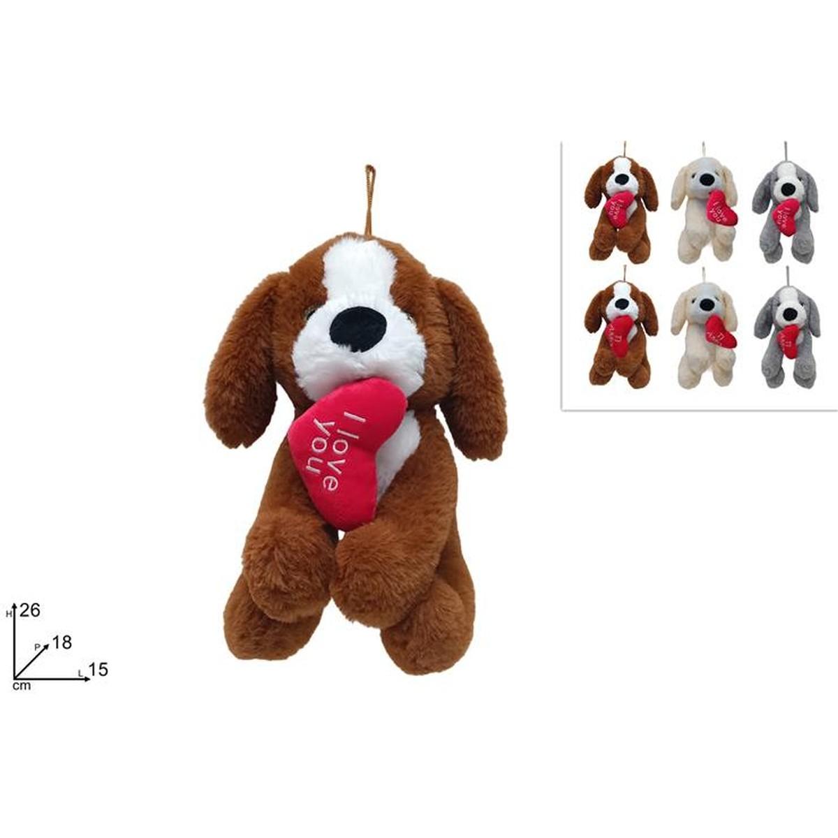 Peluche cane 26cm con cuore rosso
