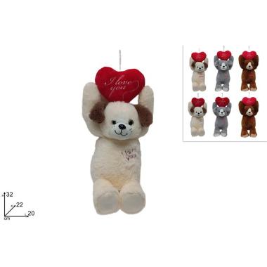 Peluche cane 26cm con cuore rosso ass