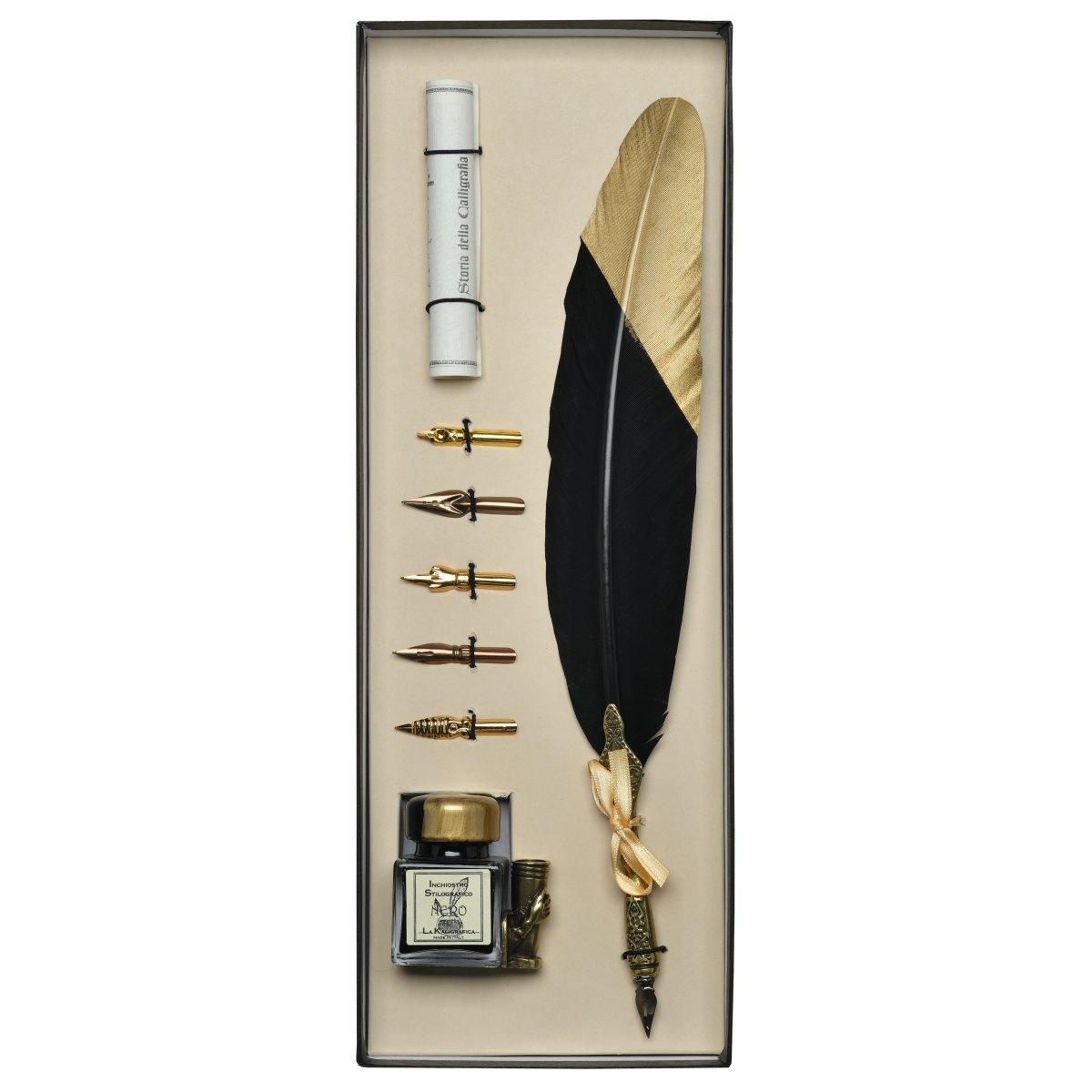 Piuma ink p.penna nera/oro +5 pennini