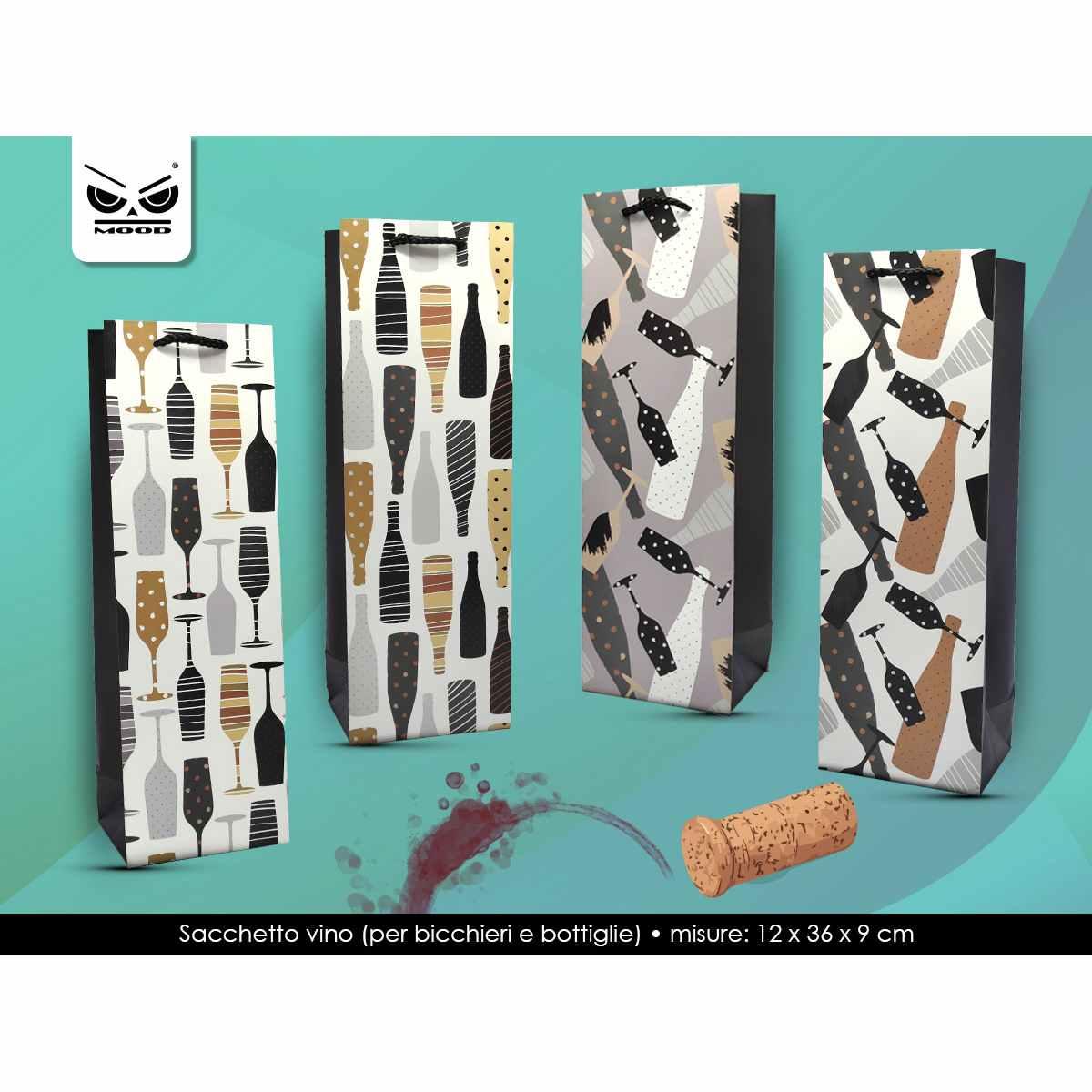 Shopper vino bicchieri e bottiglie