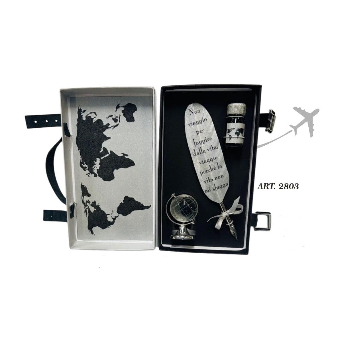 Set piuma arg. mappamondo +ink