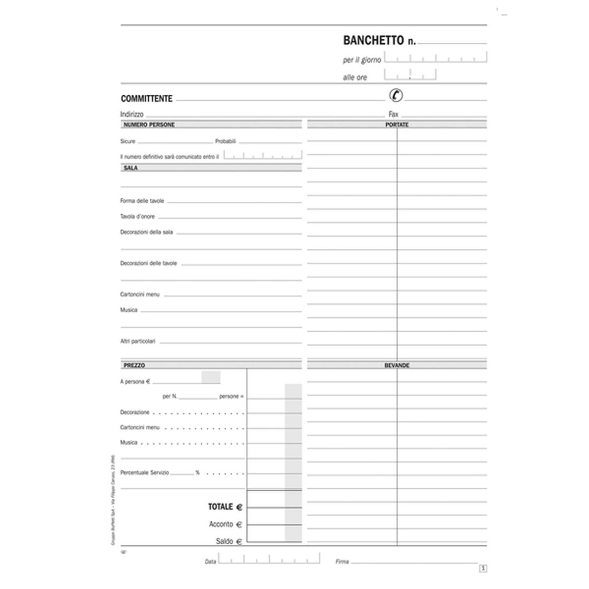 Blocco preventivi e ordinazioni per banchetti 50x2 autor. 21x29