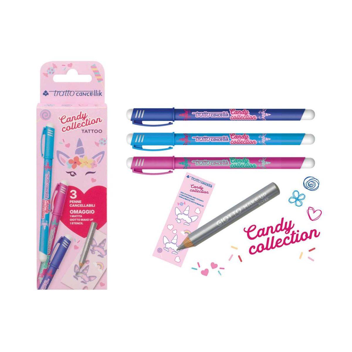 Astuccio 3 tratto cancellik candy collaction tatoo + stencil e matita make up