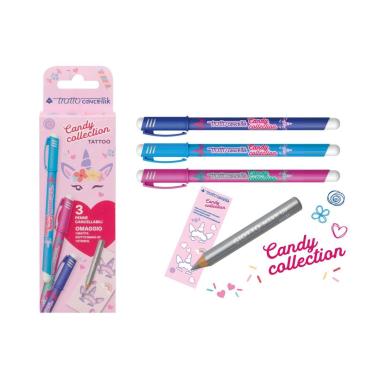 Astuccio 3 tratto cancellik candy collaction tatoo + stencil e matita make up