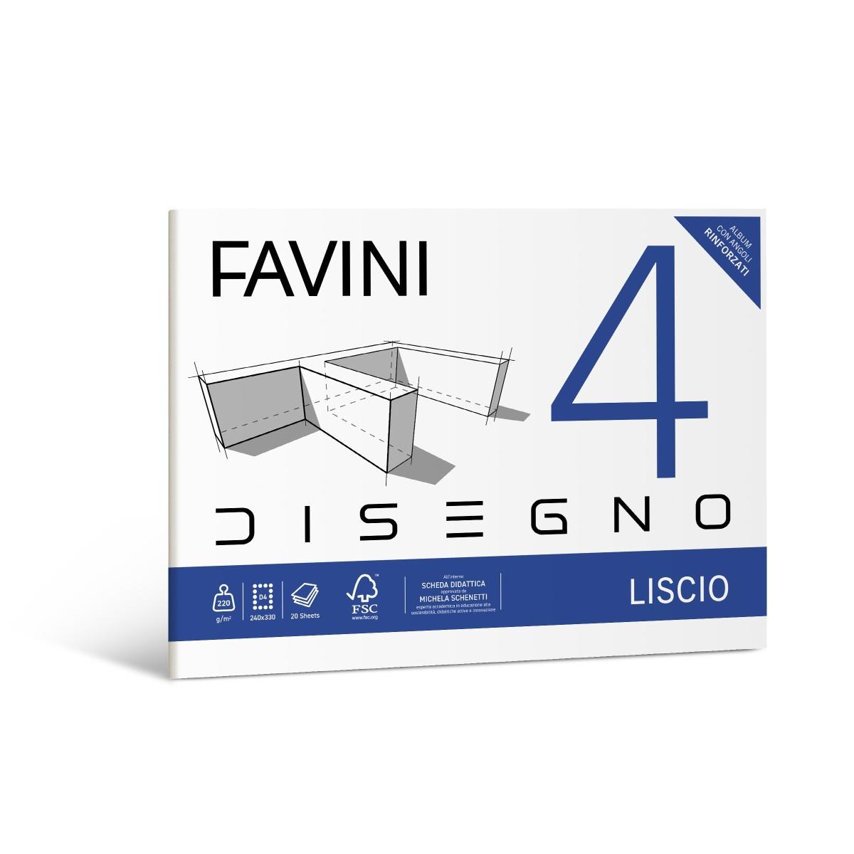 Blocco favini 4 disegno 24x33 liscio 220gr 20fg