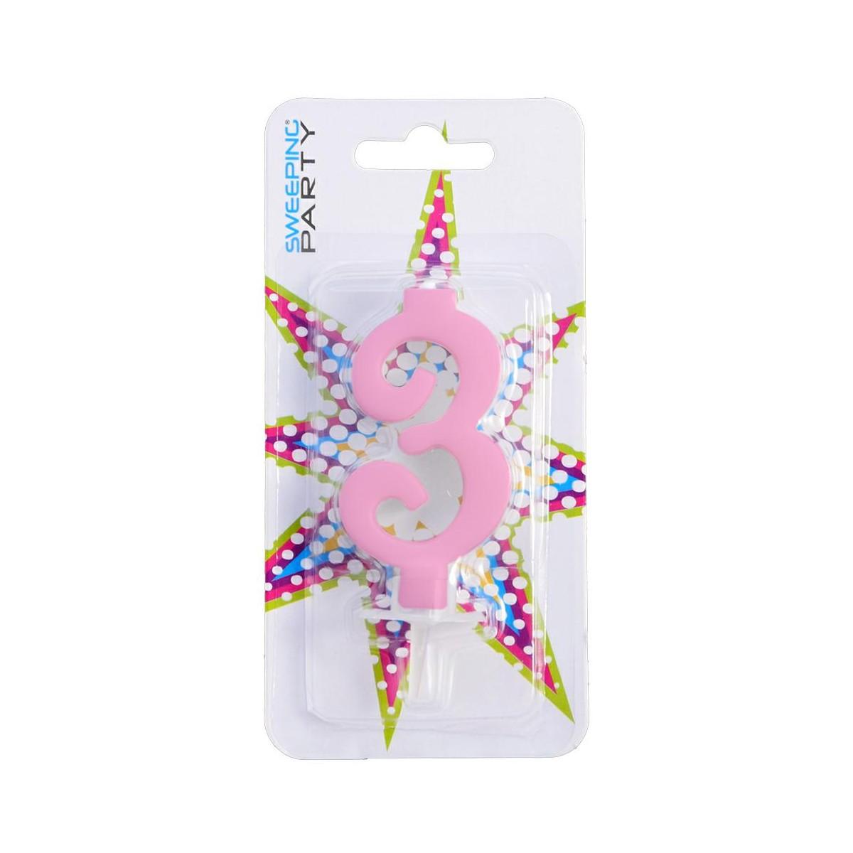 Candelina 9cm Nr.3 Colore Rosa