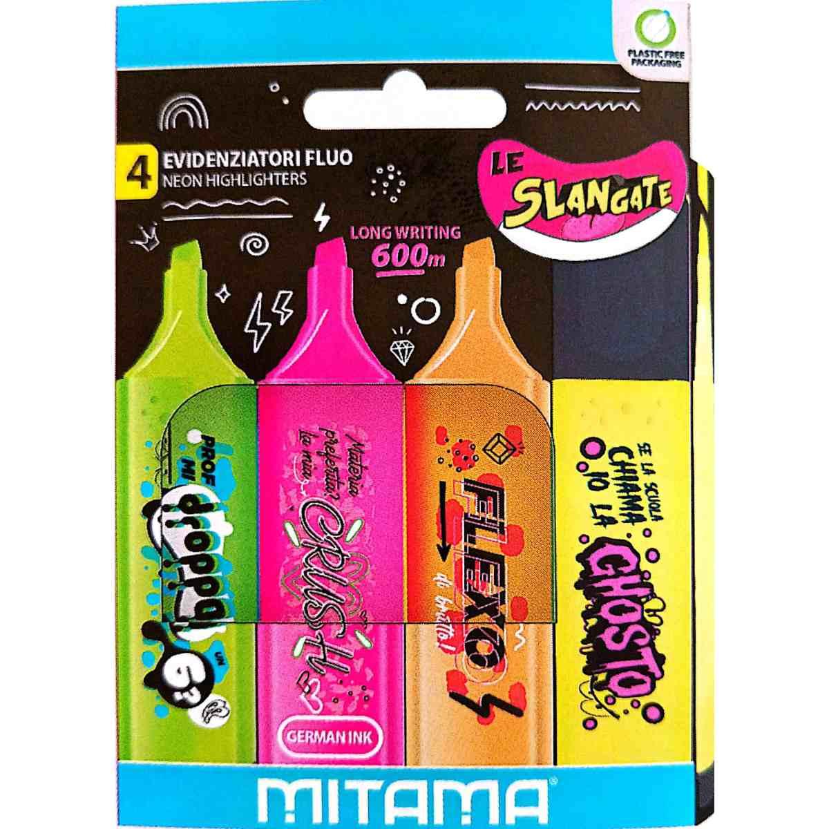 Evidenziatori mitama le slangate fluo 4pz