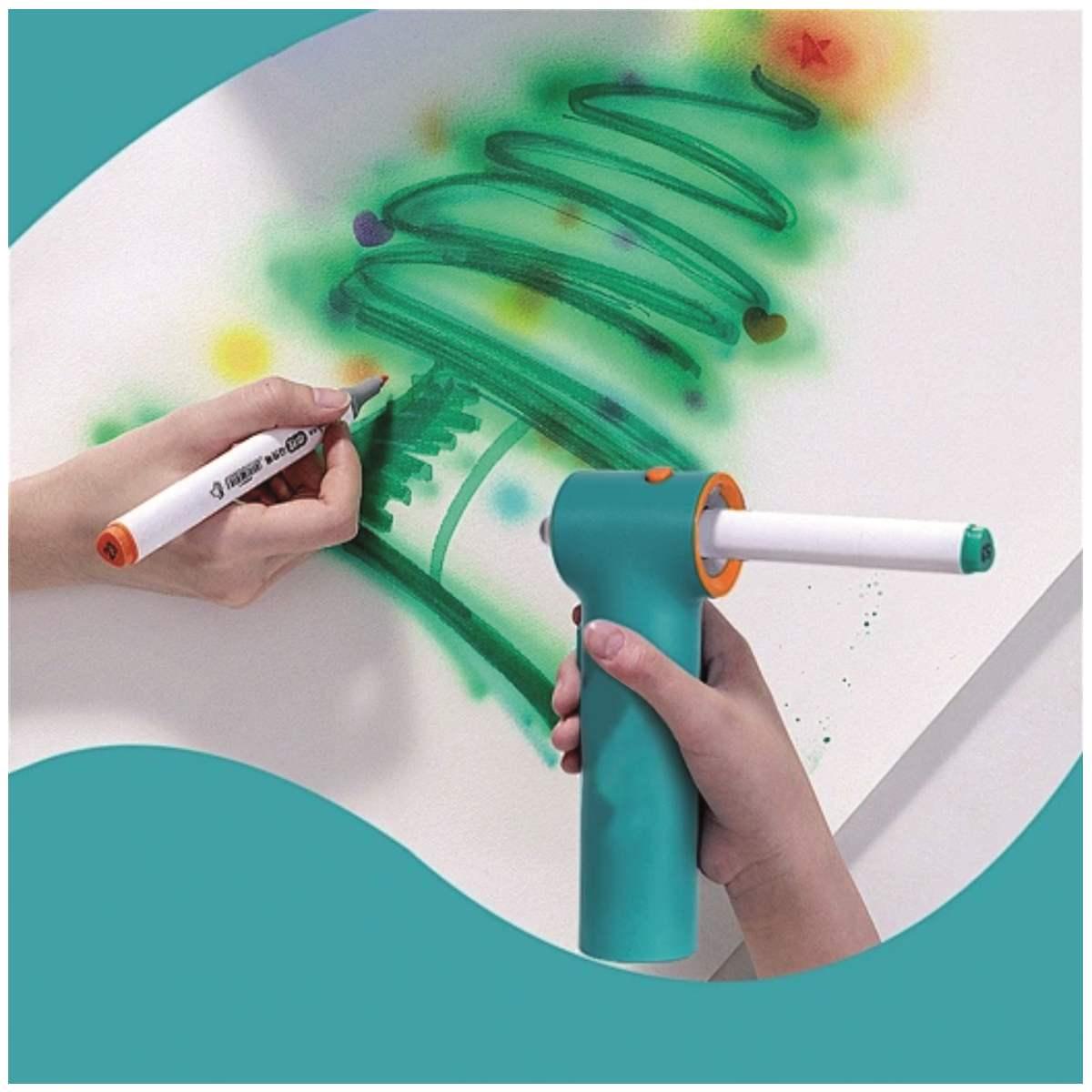 Aerografo art+12 pennarelli +3stencil ricaricabile usb panda