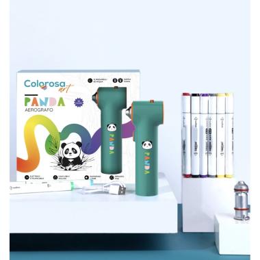 Aerografo art+12 pennarelli +3stencil ricaricabile usb panda