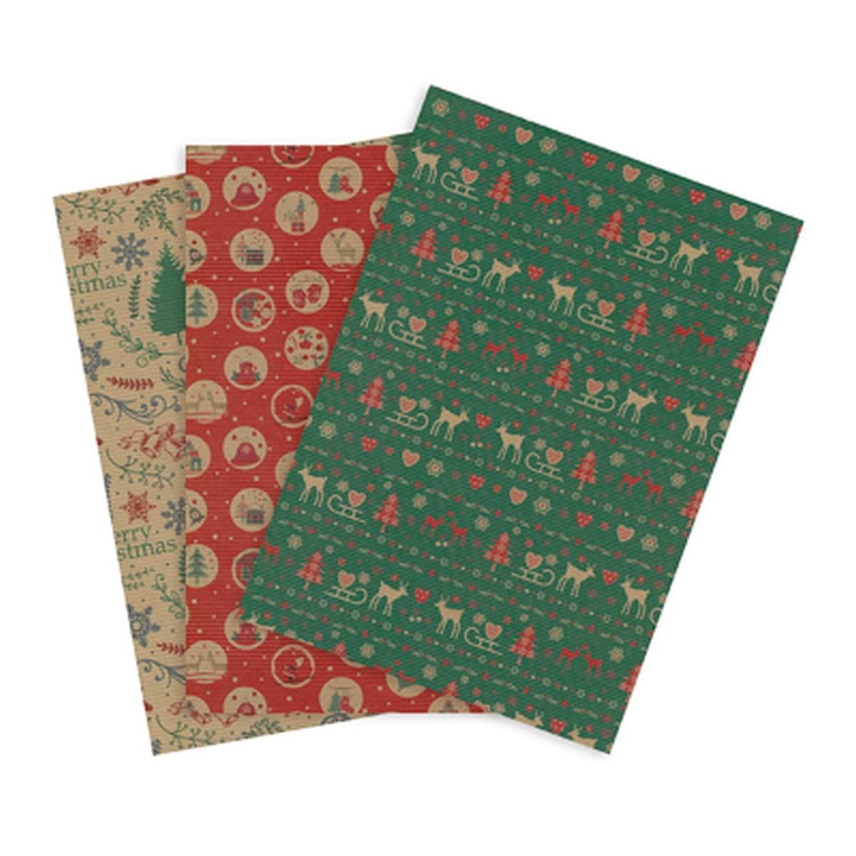 Carta regalo natale kraft 70x100 blister 3fg