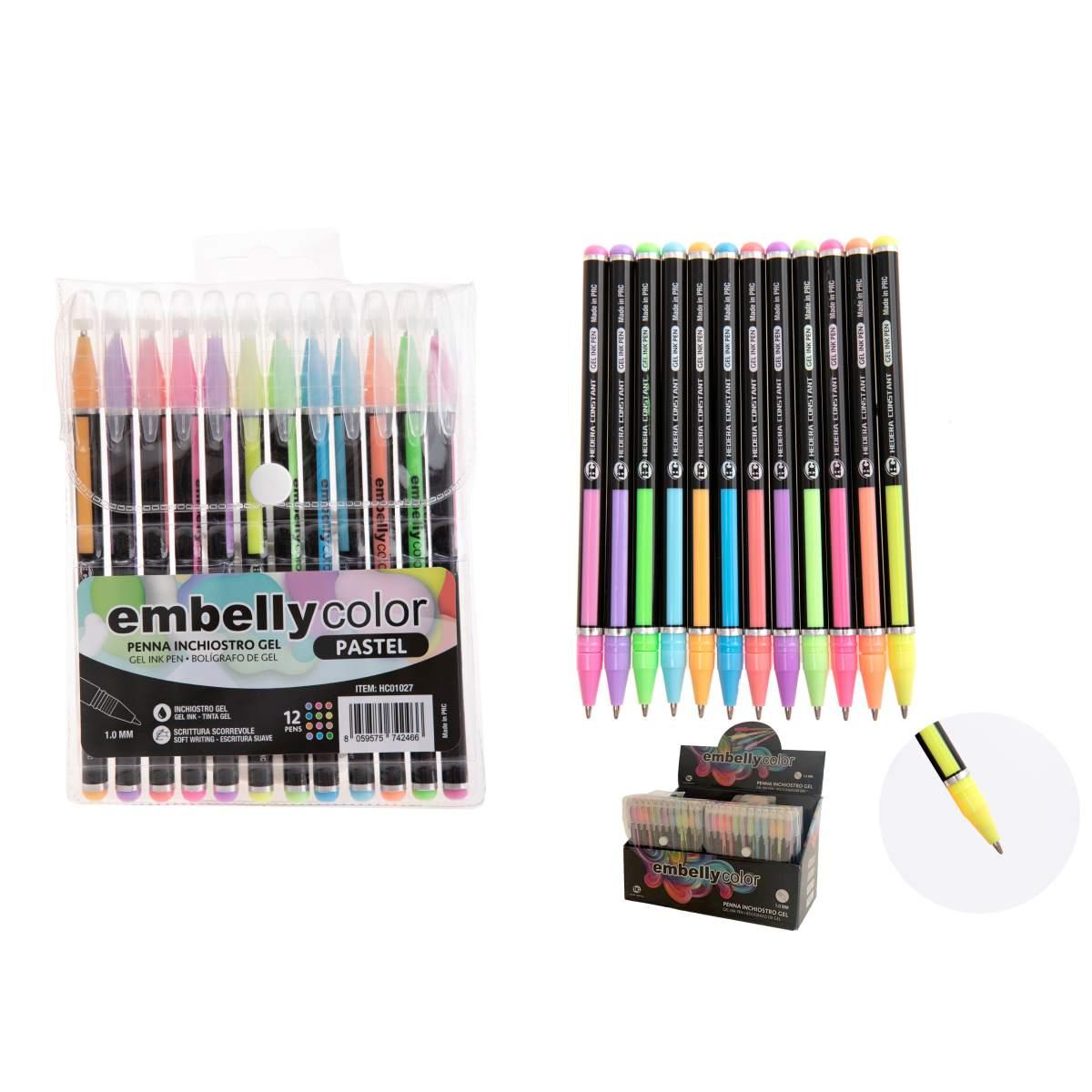 Astuccio 12 penne gel colore pastello