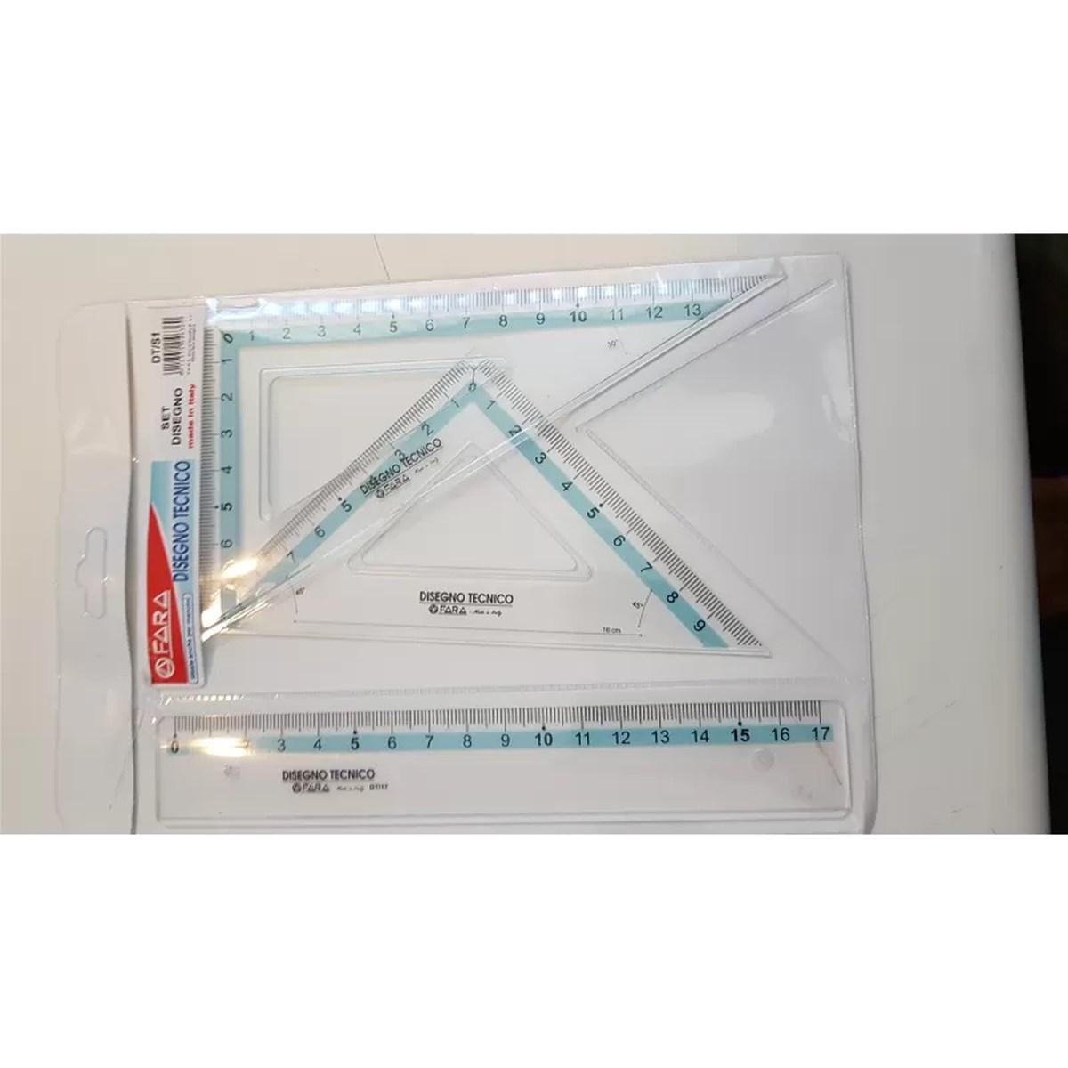 SET 3 PZ DISEGNO TECNICO riga da 17+ coppie squadre da 16cm