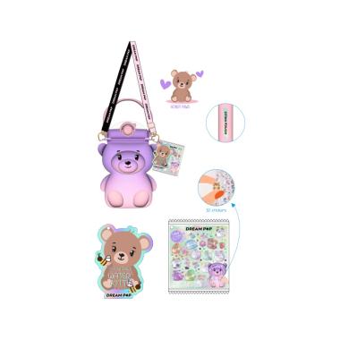 Borraccia sagomata in plastica c/stickers e tracolla orso