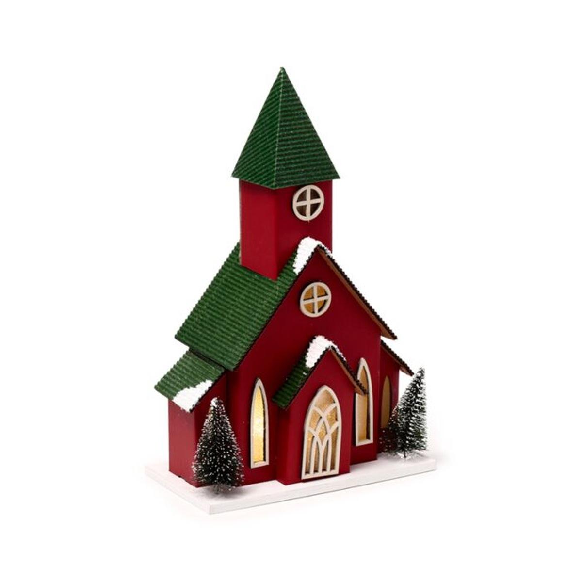 Casetta decorativa per natale con led chiesa 20x15,5x13