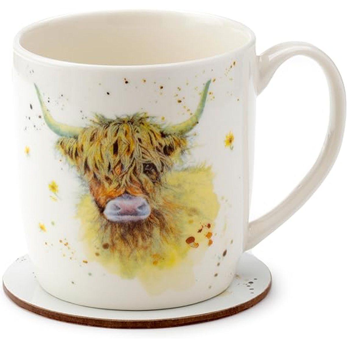 Set Tazza in Porcellana e Sottobicchiere/Coperchio - Bue Scozzese Jan Pashley