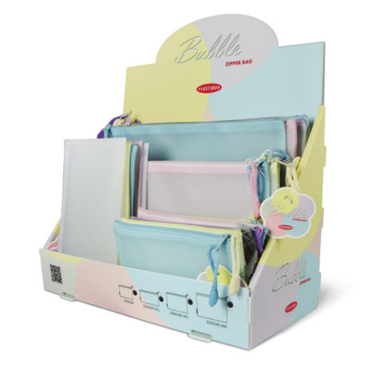 ESP DA BANCO in plast. DA 40 BUSTE BUBBLE C/CERNIERA IN 4 MISURE