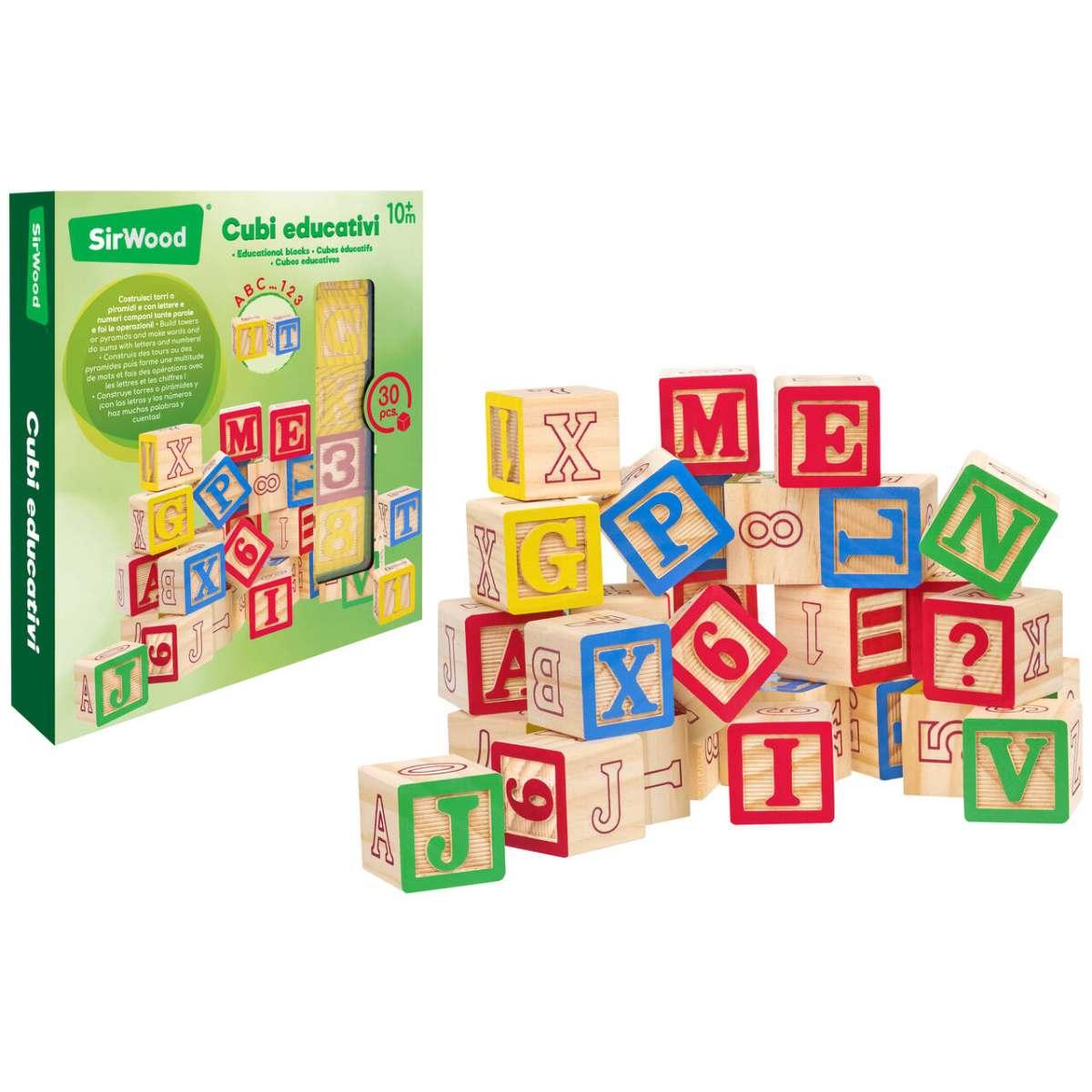 Cubi legno lett/num/simboli 30pz (cubo 3x3cm)