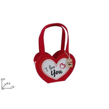 Cestino cuore in feltro con manico 21x15