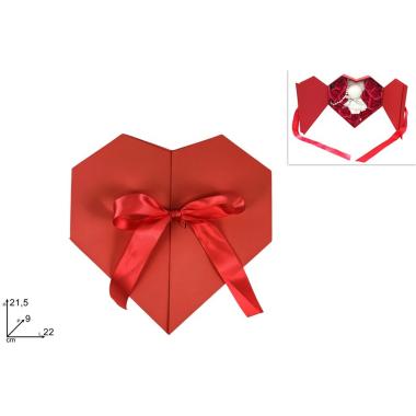 Scatola cuore rosso orsetto c/11 rose rosse