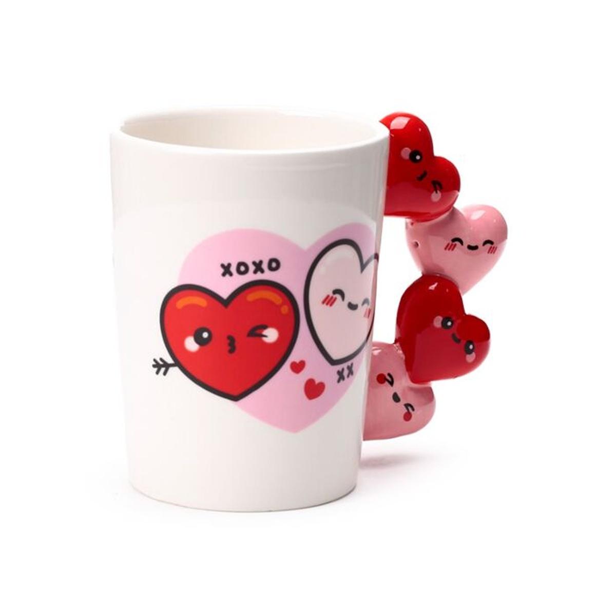 Tazza in Ceramica con Manico a Forma di Cuori - J'Adoramals - Baci XOXO