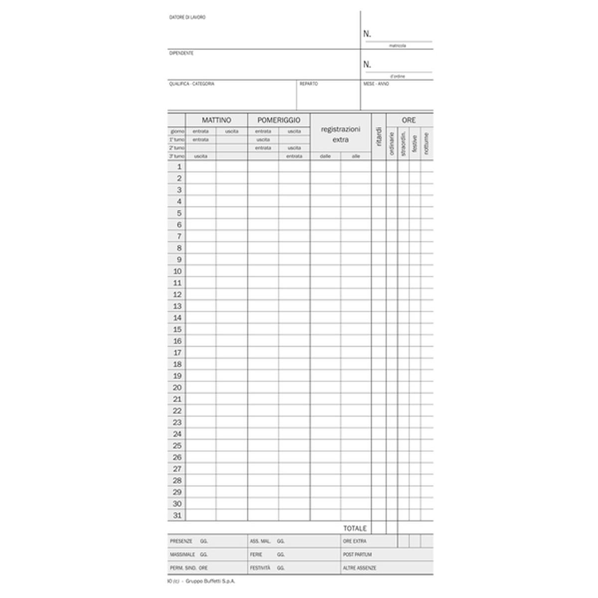 Scheda orologio presenze mensile 22.5x10.4