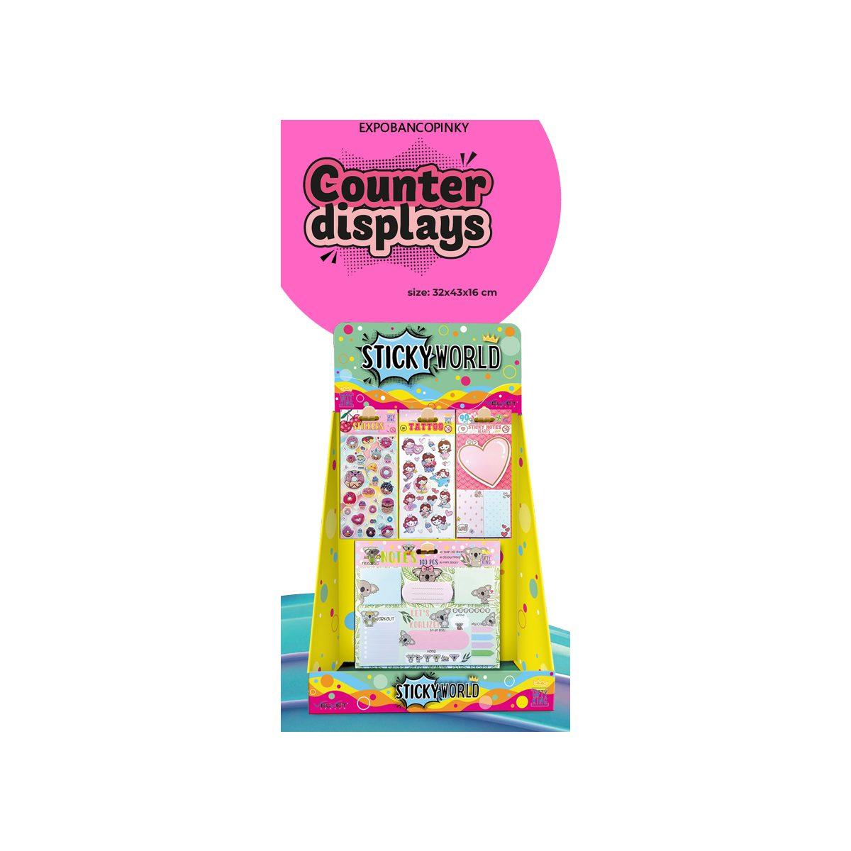 ESPOSITORE DA BANCO 48pz 12 STICKERS 12 TATUAGGI 12 POST-IT 12 PAD NOTES