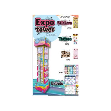 ESPOSITORE DA TERRA TOWER 156pz 36 stickers 18 tatuaggi 18 post-it 18 tiny notes 18 taccuini 30 etichette 18 pad notes